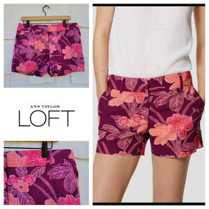 Ann Taylor LOFT Women's Size 8 Floral‎ Linen Cotton Blend Shorts Purple Pink